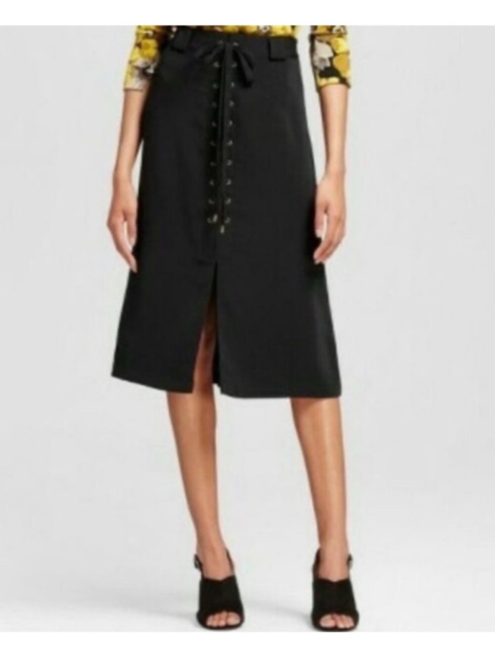 Who What Wear Black Lace Up A-line Skirt, Size 2